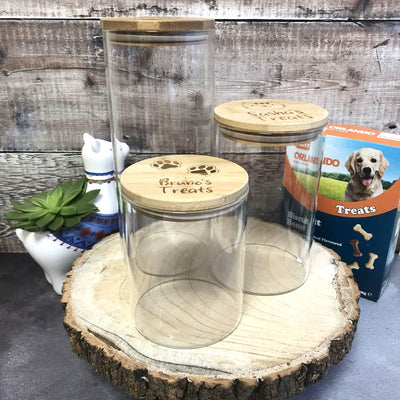 Personalised Glass Cat Treat Storage Jar with Bamboo Lid | Pick Your Size