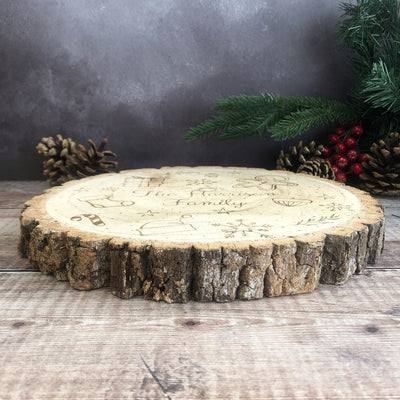 Personalised Large Solid Birch Log Slice Christmas Centrepiece Decoration - Festive