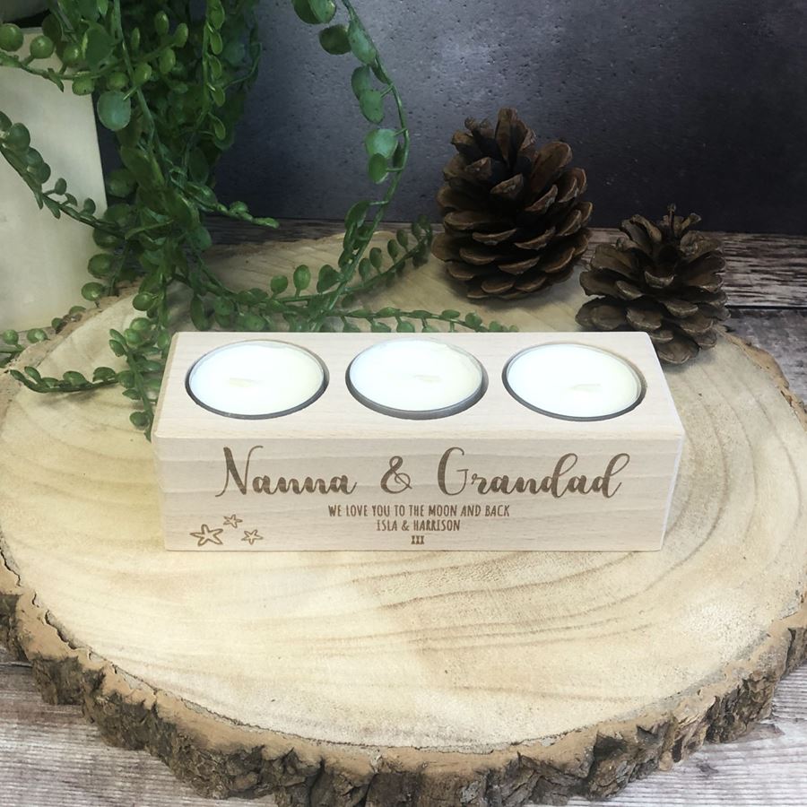 Personalised Wooden Tealight Holder - Nanna & Grandad