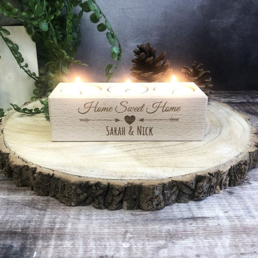 Personalised Wooden Tealight Holder - Home Sweet Home