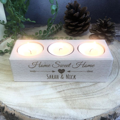 Personalised Wooden Tealight Holder - Home Sweet Home