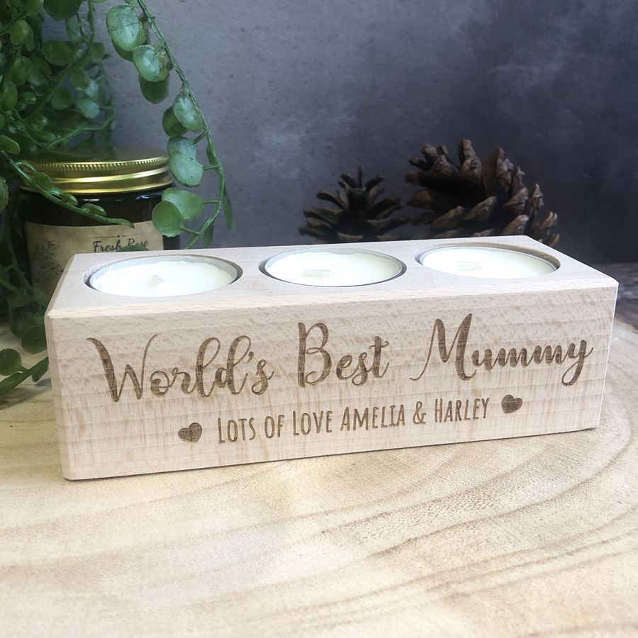 Personalised Wooden Tealight Holder - World's Best Mummy