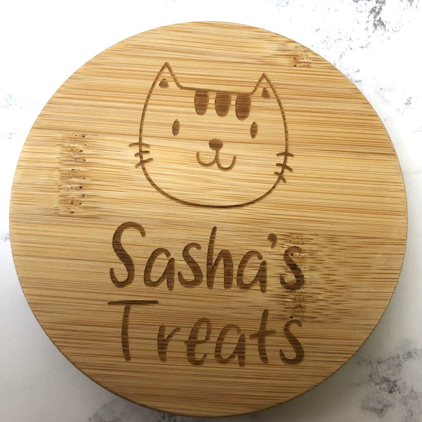 Personalised Glass Cat Treat Storage Jar with Bamboo Lid | Pick Your Size