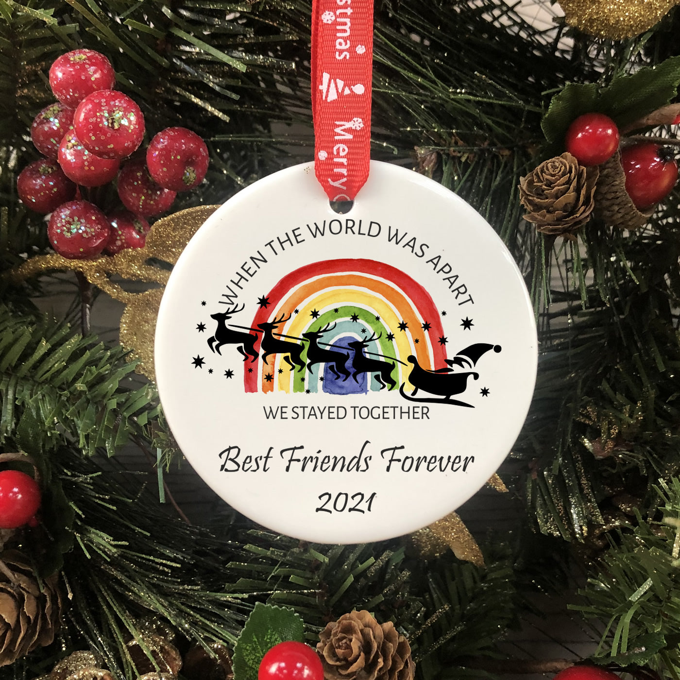 Personalised Lockdown Christmas Bauble - Rainbow