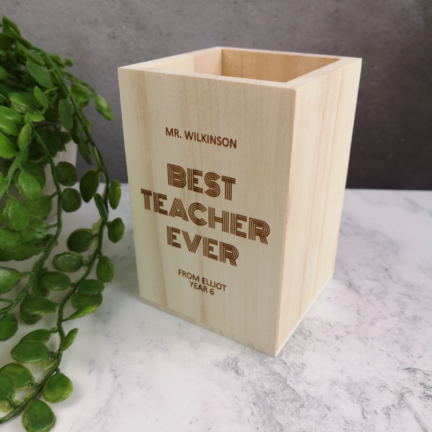 Personalised Wooden Pen Pot - Best Teacher