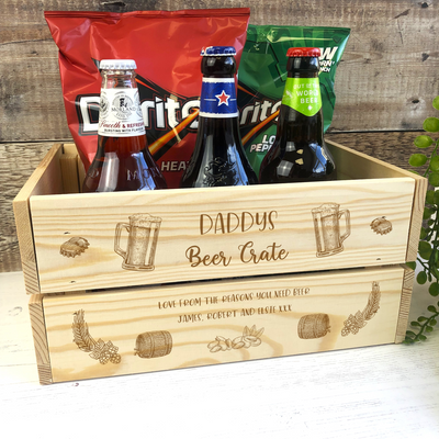 Personalised Wooden Crate for Beer - Keg and Stein Design