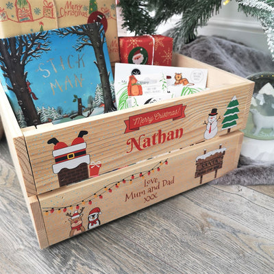 Personalised Christmas Eve Box Wooden Pine Crate - Santa's Chimney