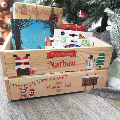 Personalised Christmas Eve Box Wooden Pine Crate - Santa's Chimney