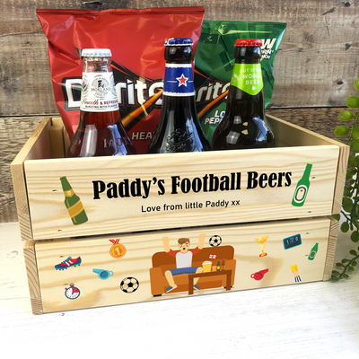 Personalised Printed Wooden Beer Crate - Football Theme