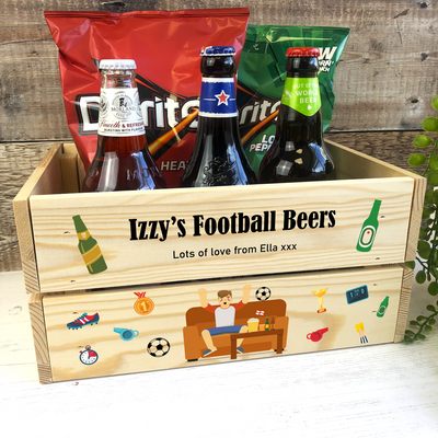 Personalised Printed Wooden Beer Crate - Football Theme