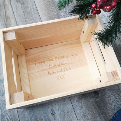Personalised Christmas Eve Box Wooden Pine Crate - Holly