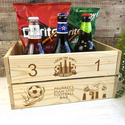 Personalised Engraved Wooden Football Beer Crate - Score Theme