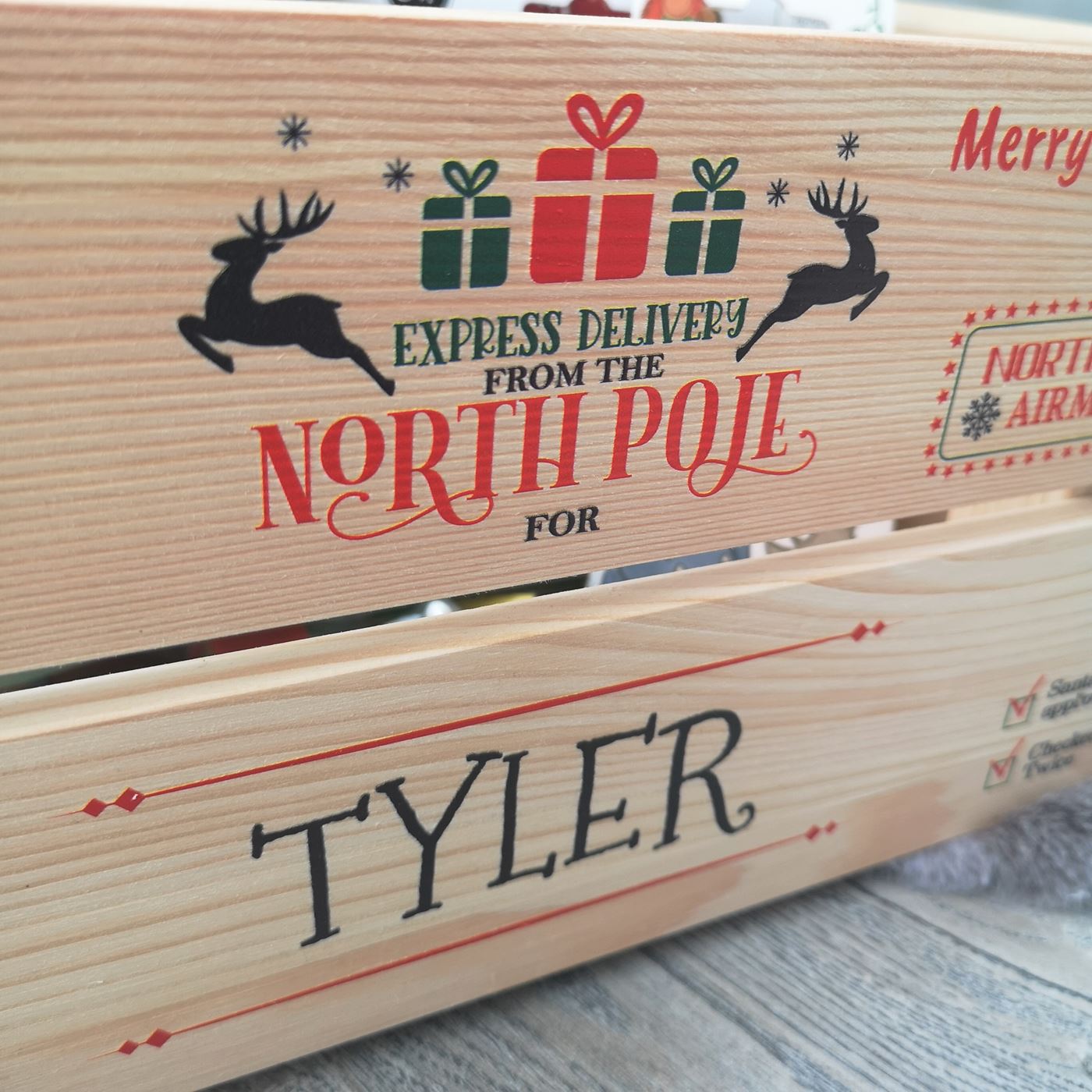 Personalised Christmas Eve Box Wooden Pine Crate - Special North Pole Delivery