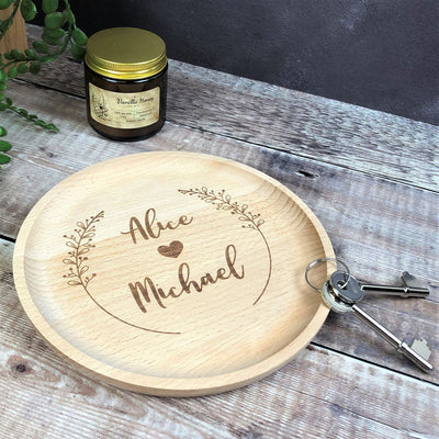 Personalised Beech Wooden Coin or Key Tray - Couple