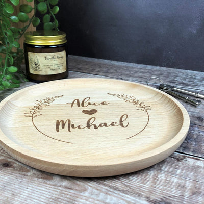 Personalised Beech Wooden Coin or Key Tray - Couple