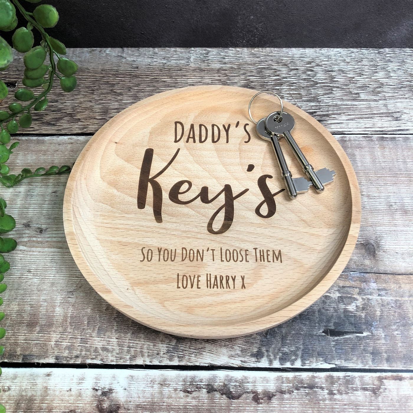 Personalised Beech Wooden Key Tray - Dad's Keys