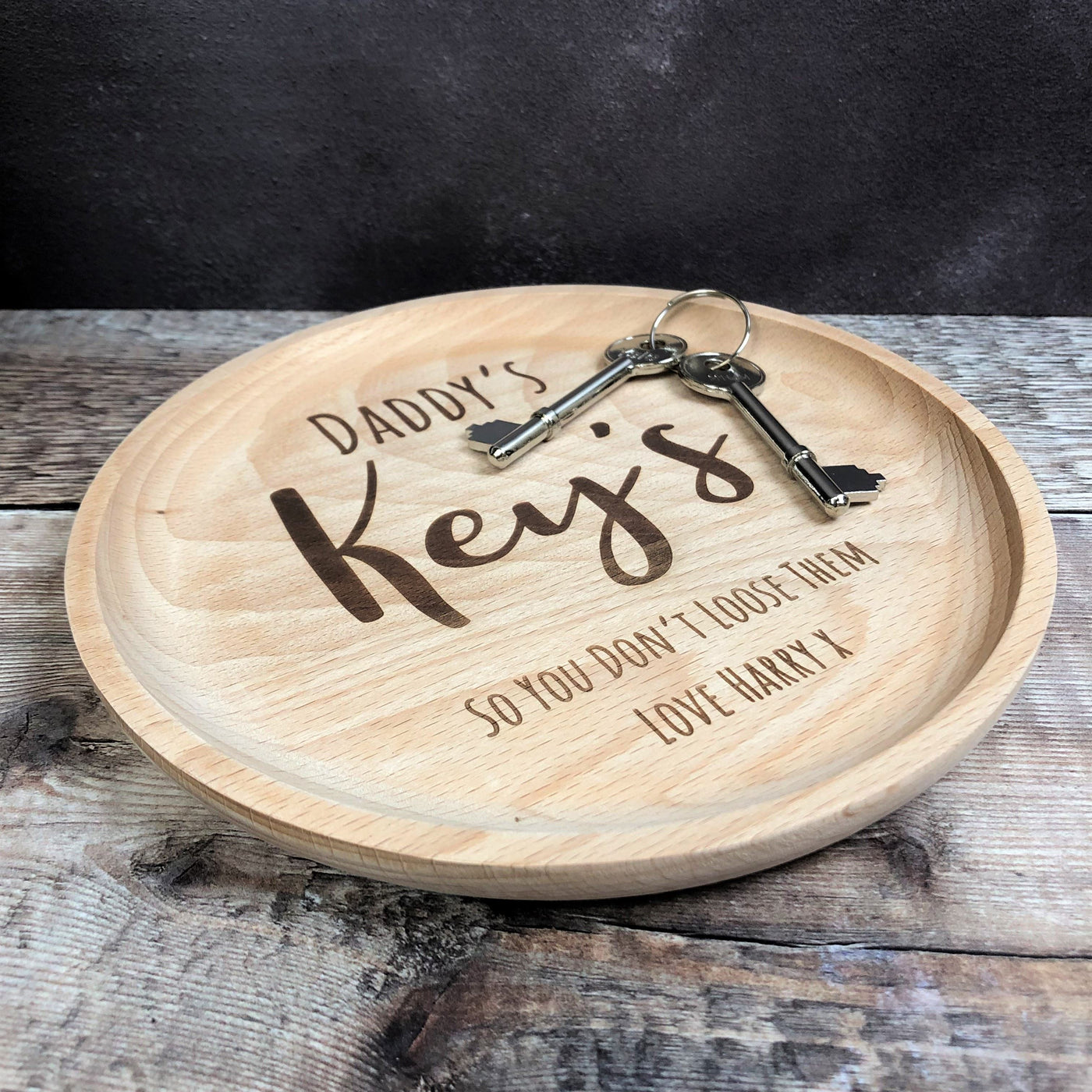 Personalised Beech Wooden Key Tray - Dad's Keys