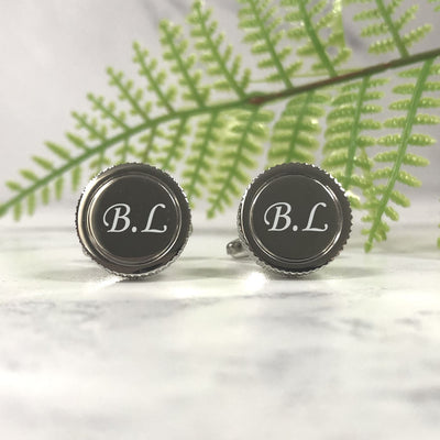 Engraved Serrated Round Cufflinks - Initials With Heart