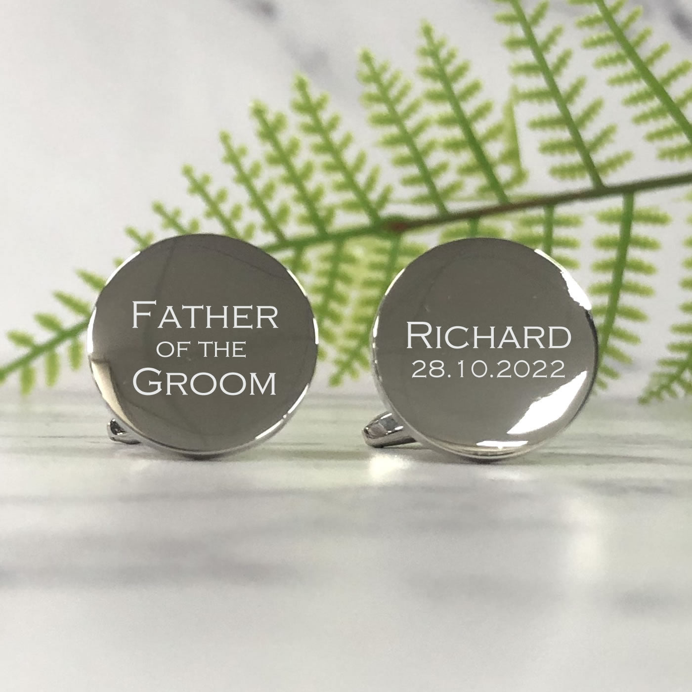 Personalised Round Wedding Cufflinks - Father Of The Groom