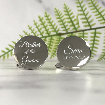 Personalised Round Wedding Cufflinks - Brother Of The Groom
