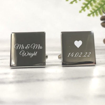 Personalised Square Cufflinks - Anniversary or Wedding