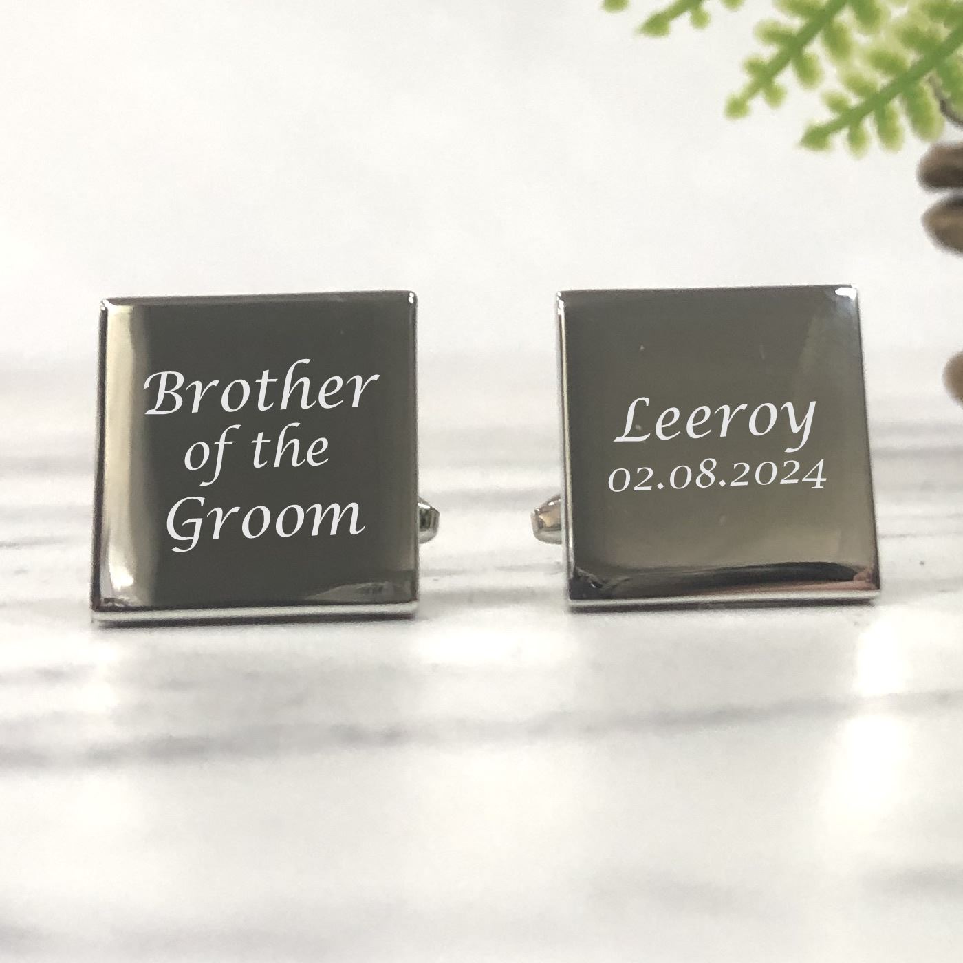 Engraved Wedding Day Square Cufflinks - Brother of the Groom