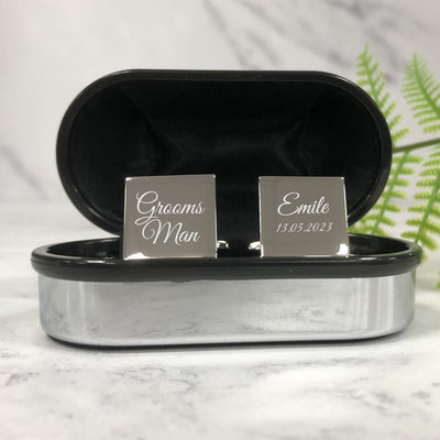 Engraved Wedding Day Square Cufflinks - Grooms Man