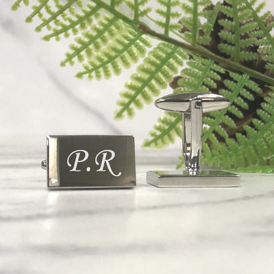 Engraved Wedding Day Rectangular Silver Cufflinks - Initial