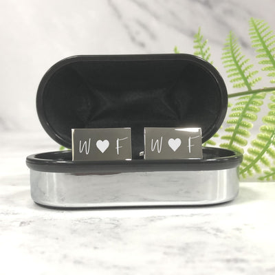 Engraved Wedding Day Silver Rectangular Cufflinks - Initials