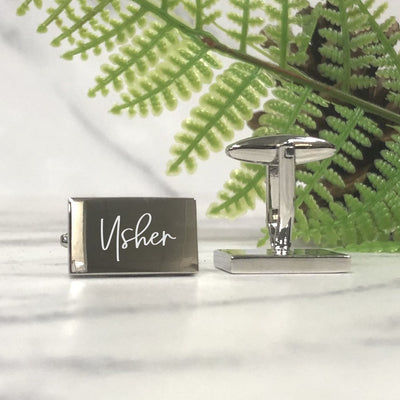 Engraved Wedding Day Rectangular Cufflinks - Usher