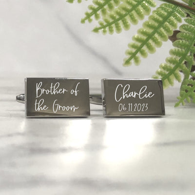 Engraved Wedding Day Rectangular Cufflinks Brother of the Groom