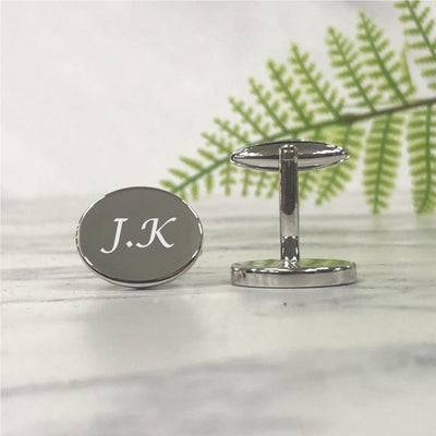 Engraved Silver Oval Cufflinks - Initials