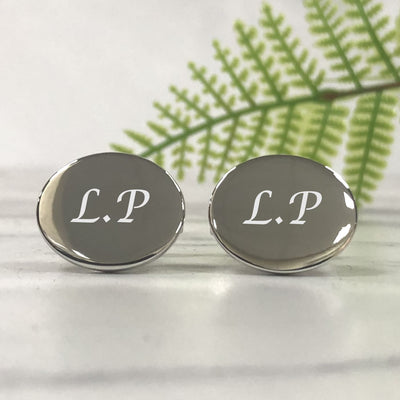 Engraved Silver Oval Cufflinks - Initials
