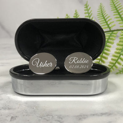 Engraved Wedding Day Oval Cufflinks - Usher