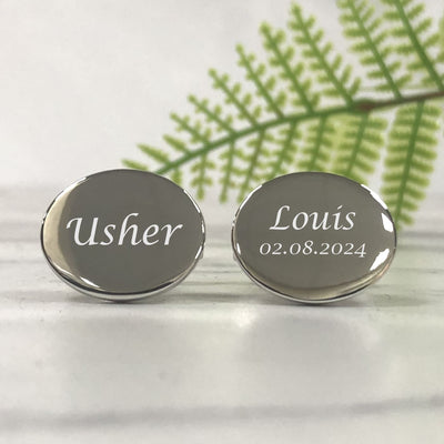 Engraved Wedding Day Oval Cufflinks - Usher