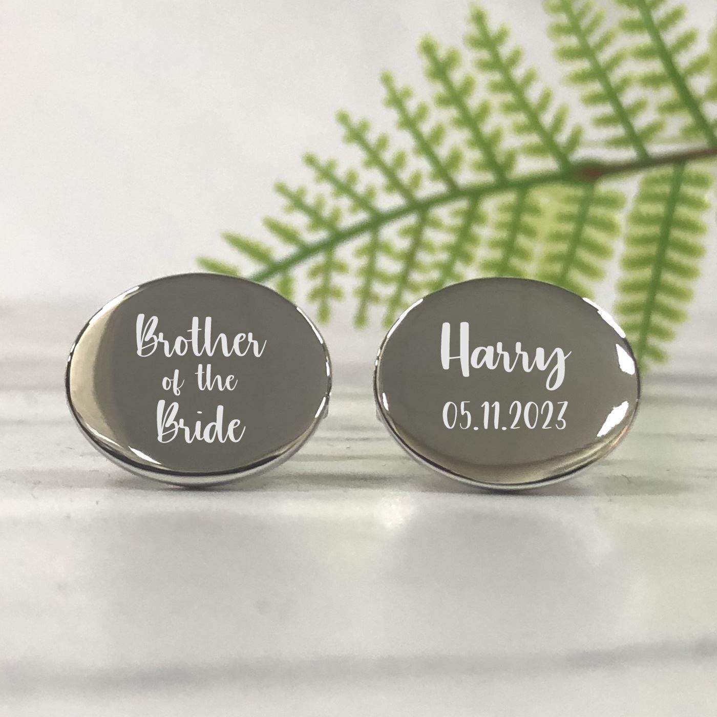 Engraved Wedding Day Oval Cufflinks - Brother of the Bride