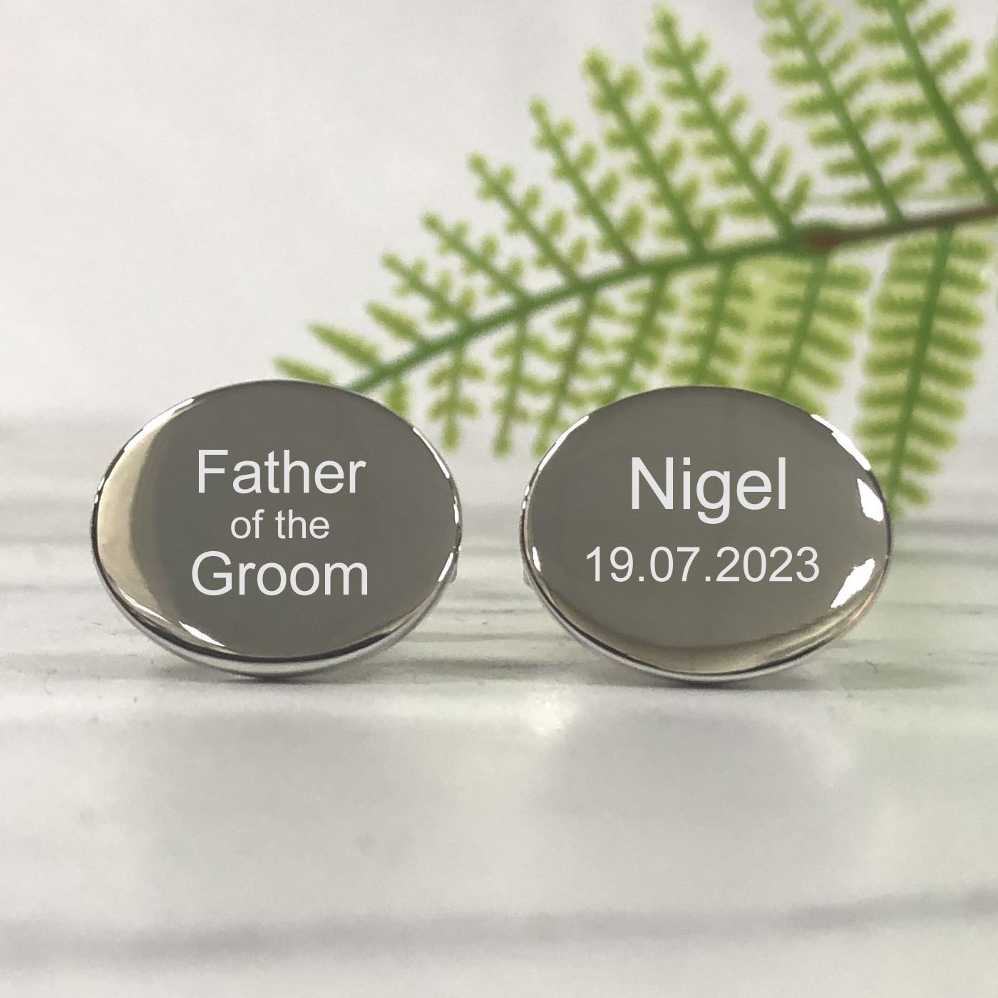 Engraved Wedding Day Oval Cufflinks - Father of the Groom