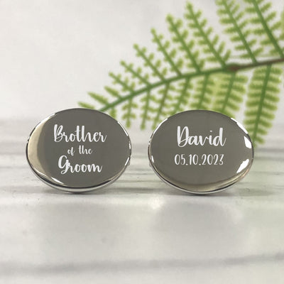Engraved Wedding Day Oval Cufflinks - Brother of the Groom