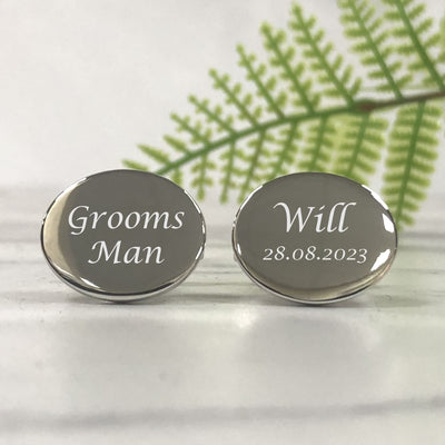 Engraved Wedding Day Oval Cufflinks - Grooms Man