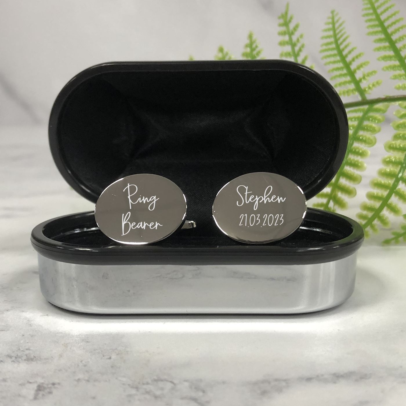Engraved Wedding Day Oval Cufflinks - Ring Bearer