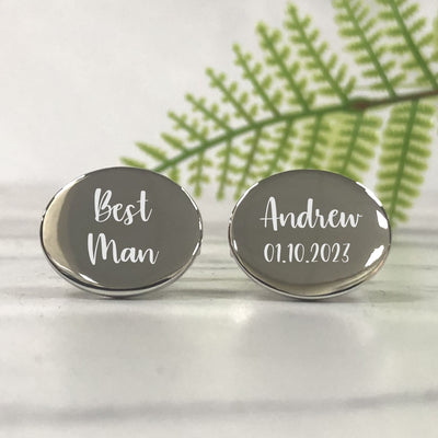 Engraved Wedding Day Oval Cufflinks - Best Man