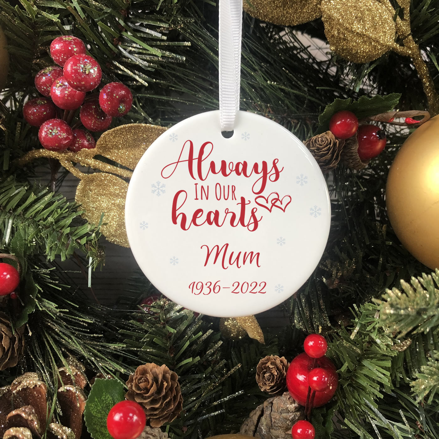Personalised Memorial Christmas Tree Bauble - Mum, Always in our Hearts