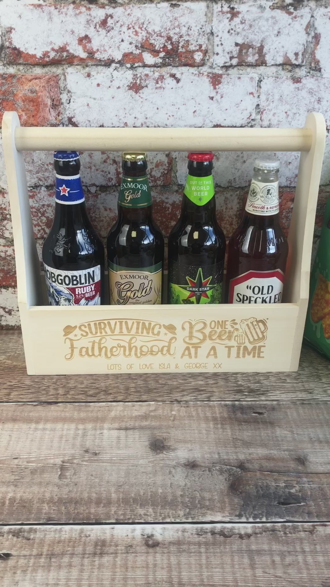 Personalised Wooden Beer Carrier - Surviving Fatherhood One Beer at a Time
