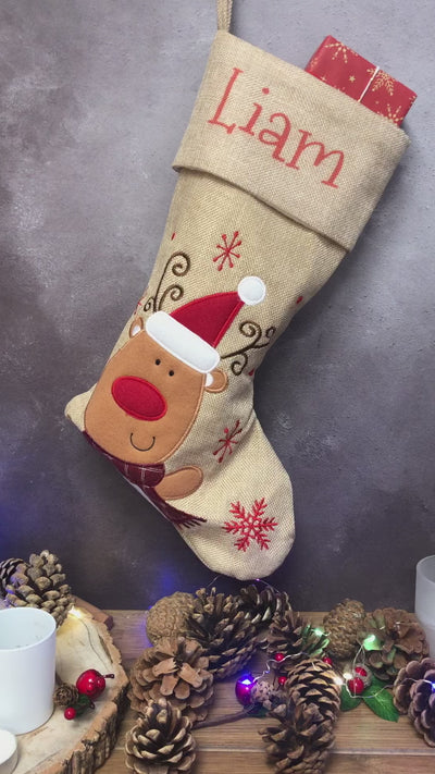 Personalised Hessian Christmas Stocking - Santa & Friends