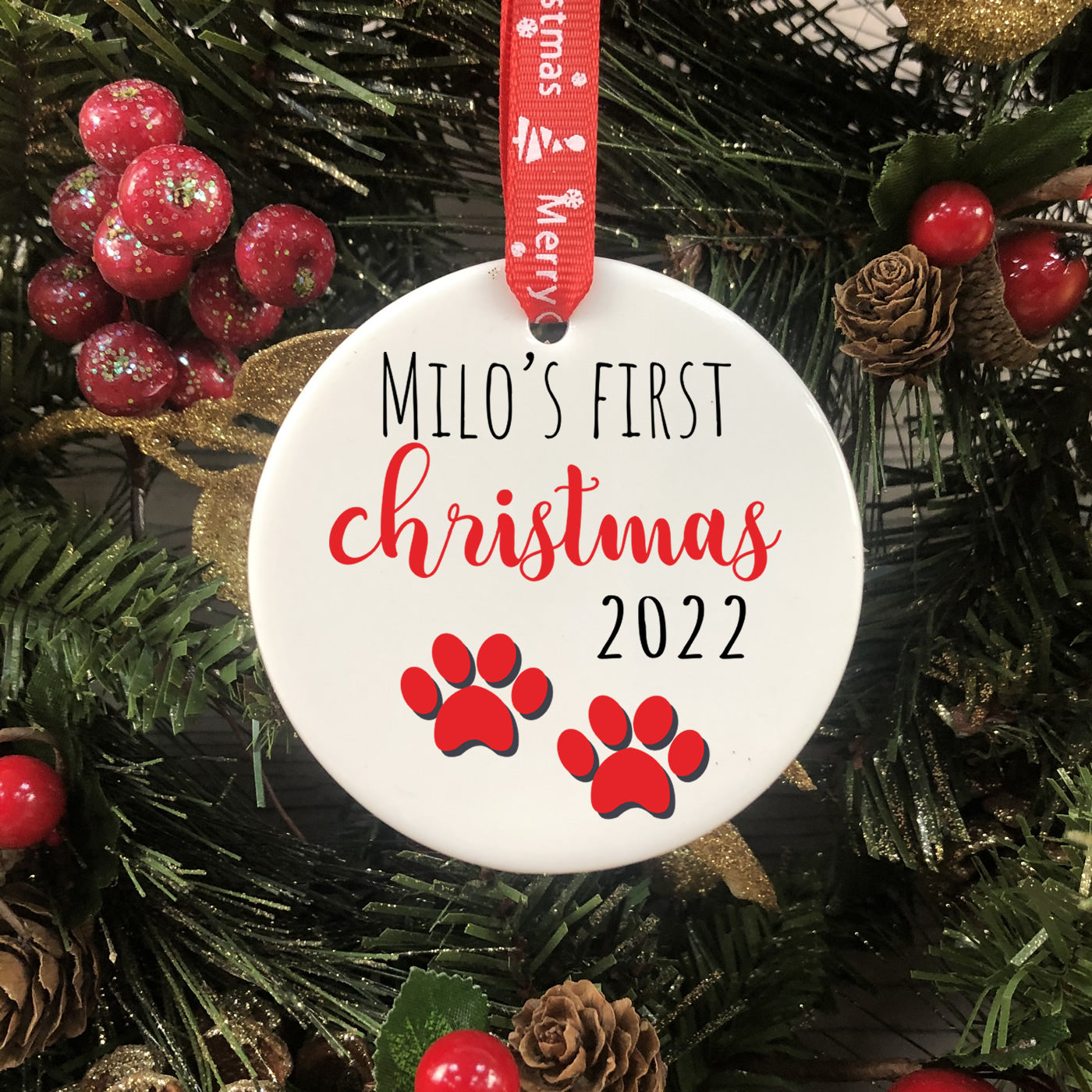 Personalised Dog's First Christmas Bauble