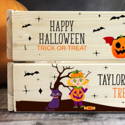 Personalised Printed Halloween Trick or Treat Crate Pumpkins
