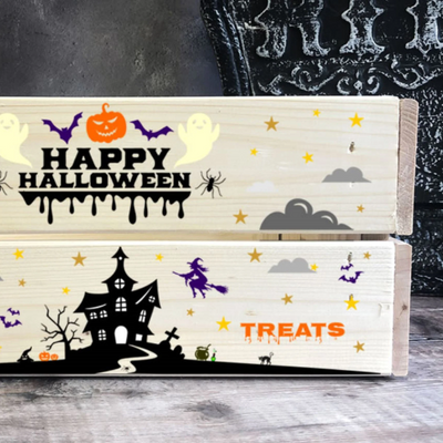 Personalised Printed Halloween Trick or Treat Crate Haunted House