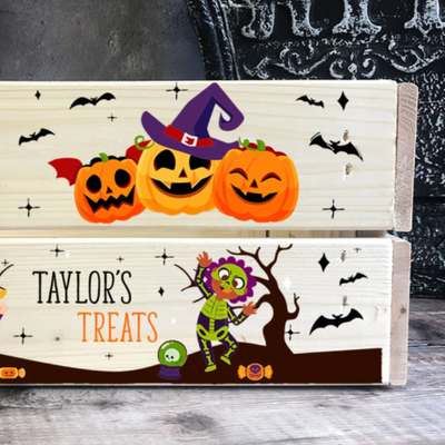 Personalised Printed Halloween Trick or Treat Crate Pumpkins