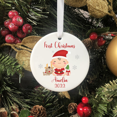 Personalised Ceramic First Christmas Bauble - Christmas Characters