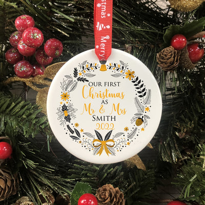 Personalised Christmas Tree Bauble - Mr & Mrs First Christmas